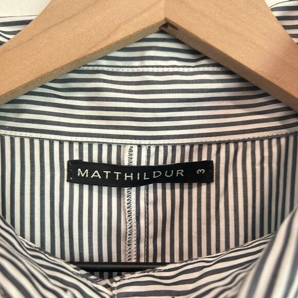 Matthildur Cotton Striped Button Up Short Sleeve Dress Gray Size 3 - Picture 6 of 7
